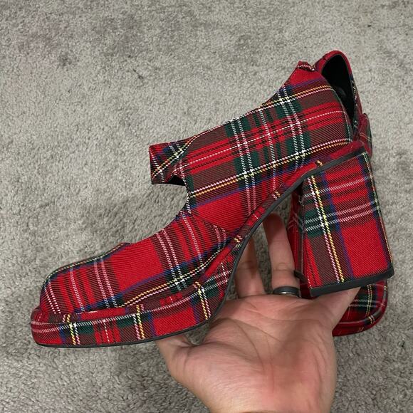 Jeffrey Campbell Umino Plaid Platform Mary Jane Pump Womens Size 8 Christmas Red - Picture 4 of 11